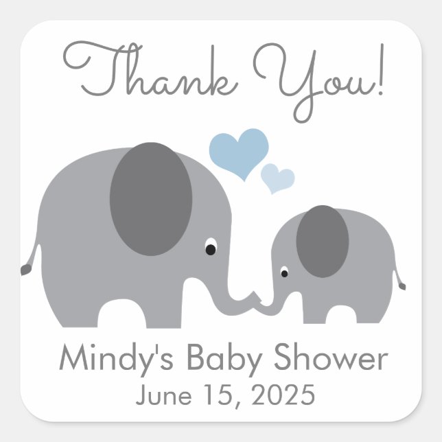 Little Peanut Mummy & Baby Elephant Shower Favour Square Sticker (Front)