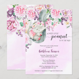 Little Peanut Sleeping Elephant Floral Baby Shower Invitation