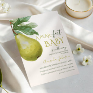 Little Pear Green Gingham Pearfect Baby Shower Invitation