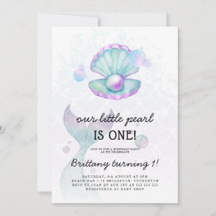Little Pearl 1st Birthday Invitation