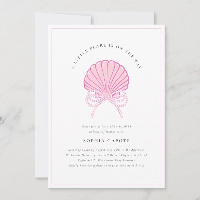 Little Pearl Baby Girl Pink Baby Shower  Invitation (Front)