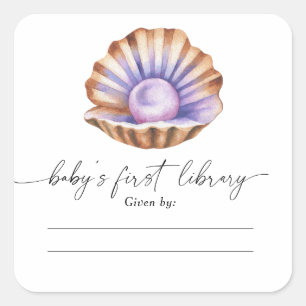 little Pearl baby shower - Baby's first library  Square Sticker
