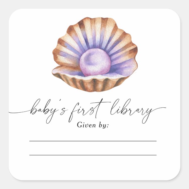 little Pearl baby shower - Baby's first library  Square Sticker (Front)