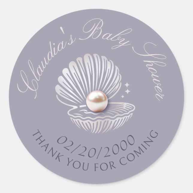 Little Pearl Baby Shower Classic Round Sticker (Front)