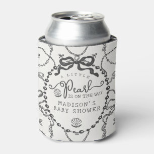 Little Pearl Black Coquette Bow Baby Shower Favor Can Cooler
