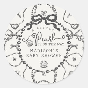 Little Pearl Black Coquette Bow Baby Shower Favor Classic Round Sticker