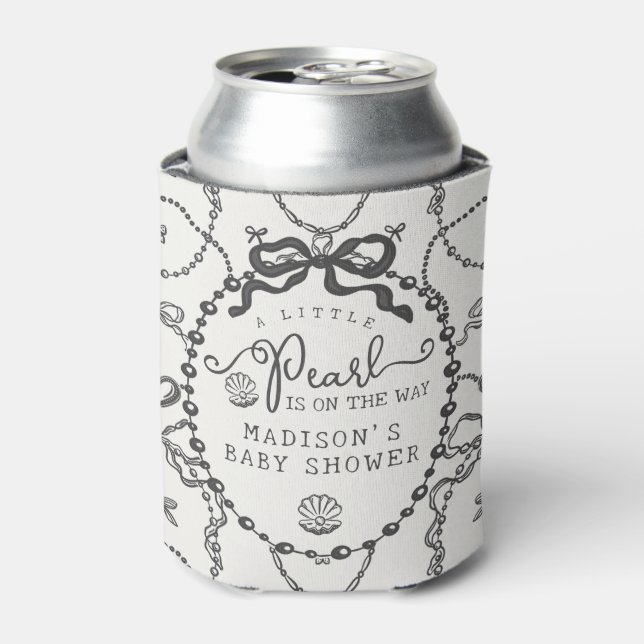 Little Pearl Black Coquette Bow Baby Shower Favour Can Cooler (Can Front)