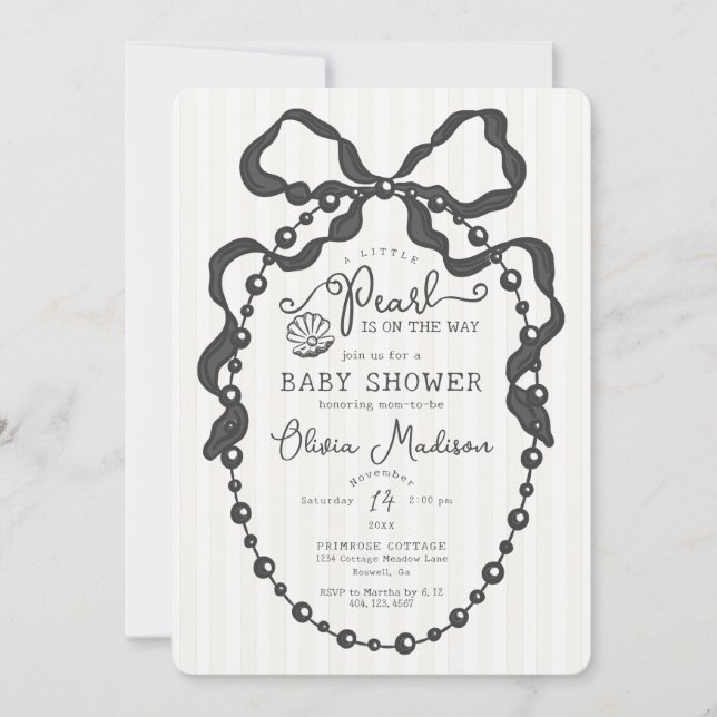 Little Pearl Black Coquette Bow Baby Shower Invite (Front)