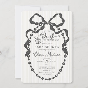 Little Pearl Black Coquette Bow Baby Shower Invite
