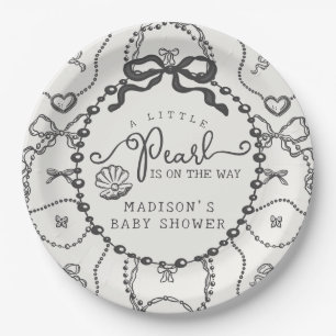 Little Pearl Black Coquette Bow Baby Shower Plate