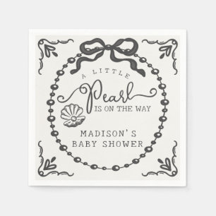 Little Pearl Black Coquette Bow Baby Shower Table Napkin