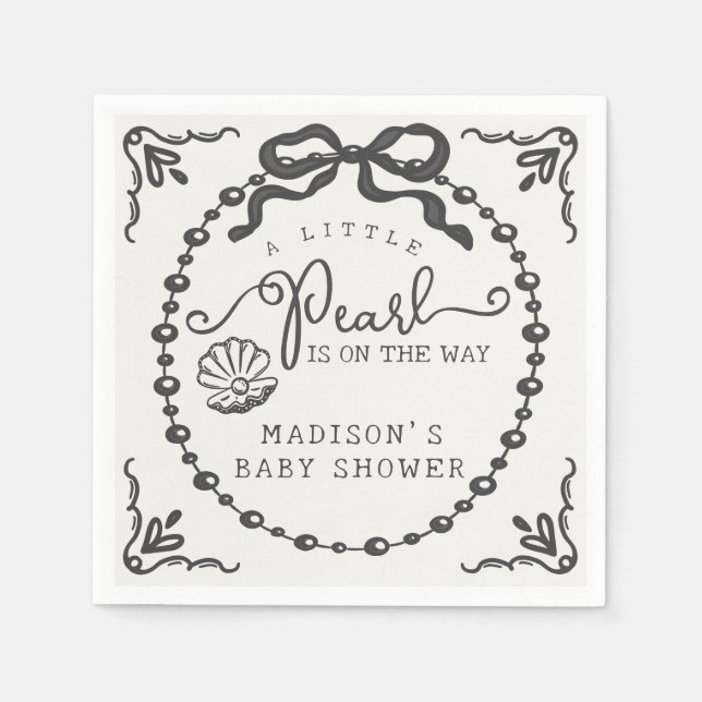 Little Pearl Black Coquette Bow Baby Shower Table Napkin (Front)