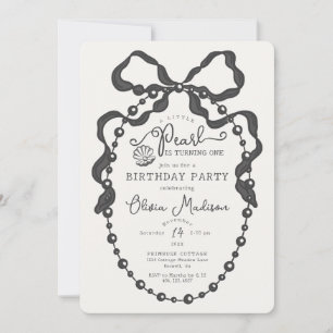 Little Pearl Black Coquette Bow Birthday Invite