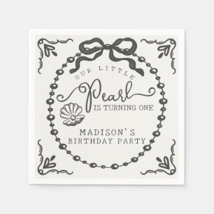 Little Pearl Black Coquette Bow Birthday Party Napkin