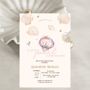 Little Pearl Diamonds Seashells Beige Baby Shower Invitation
