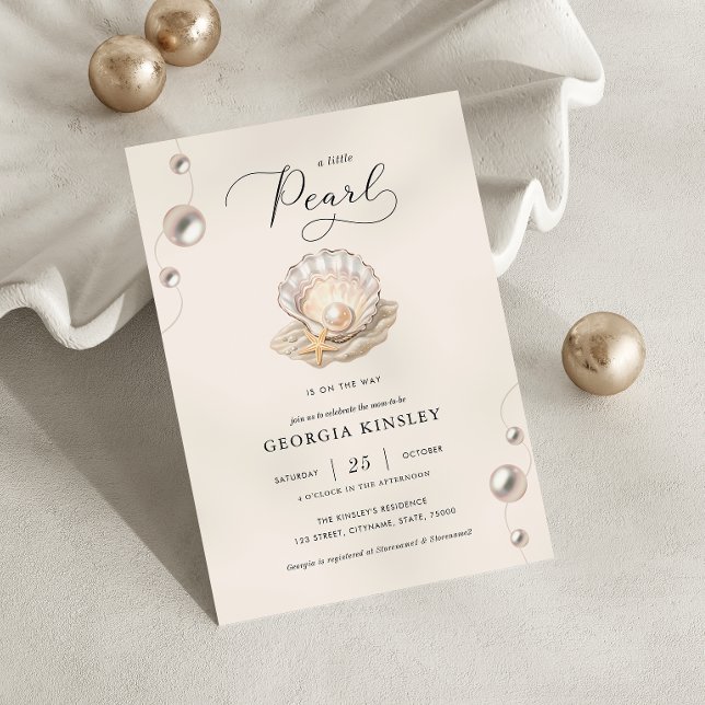 Little Pearl Ocean Beach Seashell Girl Baby Shower Invitation (Creator Uploaded)