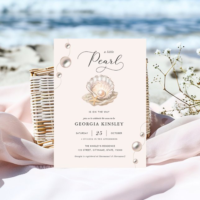 Little Pearl Ocean Beach Seashell Girl Baby Shower Invitation (Creator Uploaded)