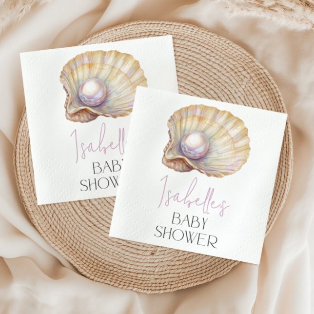 Little Pearl Ocean Oyster Beach Custom Baby Shower Napkin (Creator Uploaded)