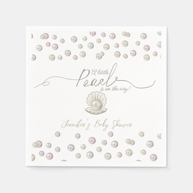 Little Pearl Seashell Under the Sea Baby Shower  Napkin (Front)