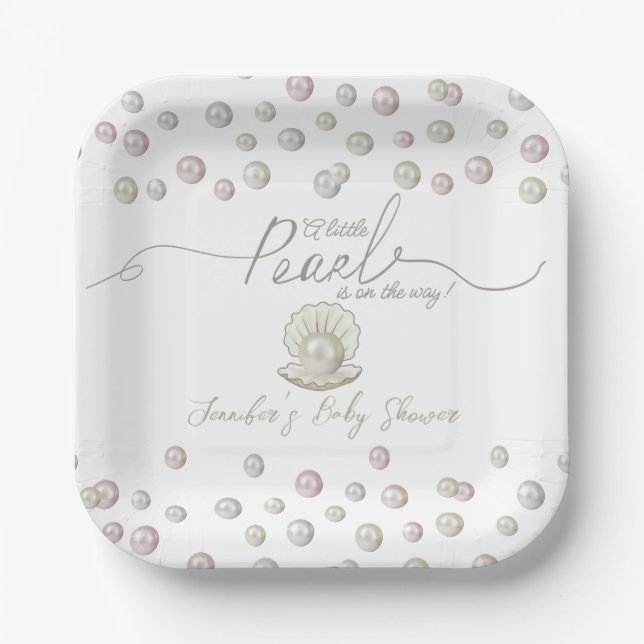 Little Pearl Seashell Under the Sea Baby Shower  Paper Plate (Front)