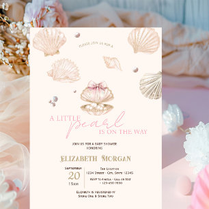 Little Pearl Seashells Beige Baby Shower Invitation