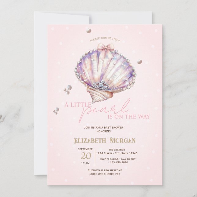 Little Pearl Seashells Diamonds Dots  Baby Shower Invitation (Front)