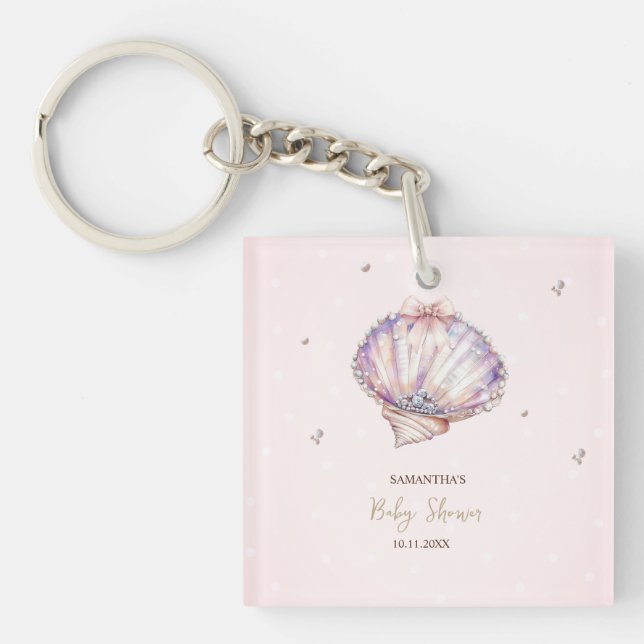 Little Pearl Seashells Diamonds Dots Baby Shower Key Ring (Front)