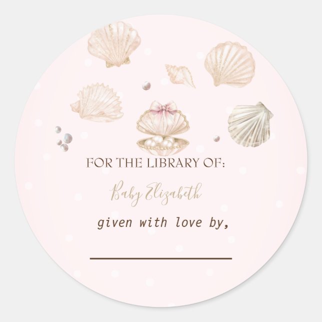 Little Pearl Seashells Dots Baby Shower Classic Round Sticker (Front)