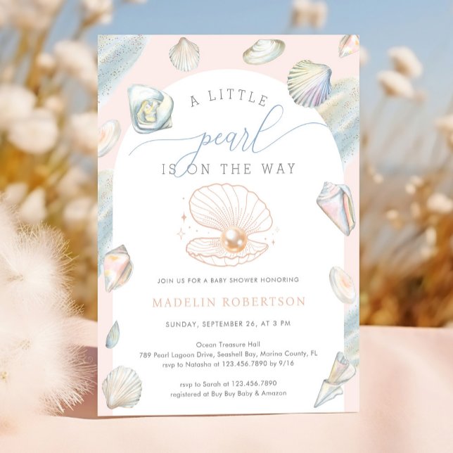 Little Pearl Seashells Ocean Beach Baby Shower Invitation (Creator Uploaded)