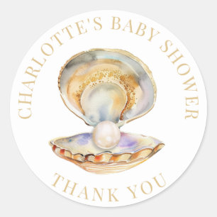 Little Pearl Summer Beach Baby Shower Thank You Classic Round Sticker