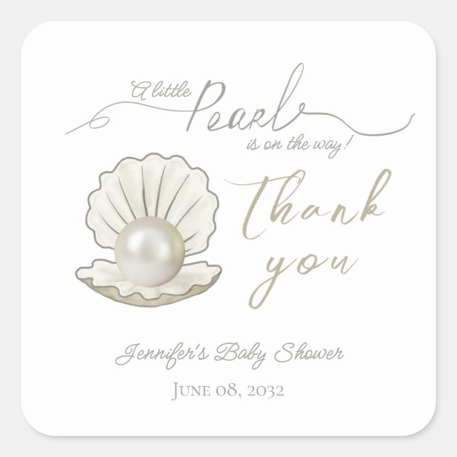 Little Pearl Under the Sea Pearlcore Baby Shower Square Sticker (Front)