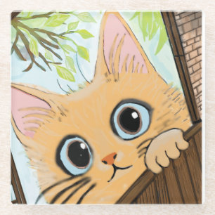 Little Peekaboo Kitten Glass Coaster