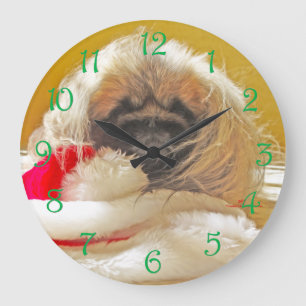 Little Pekingese Grabs Santa Large Clock