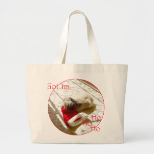 Little Pekingese Grabs Santa Large Tote Bag