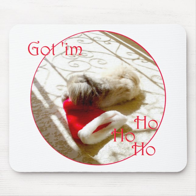Little Pekingese Grabs Santa Mouse Mat (Front)