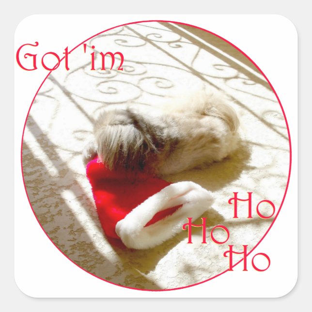 Little Pekingese Grabs Santa Square Sticker (Front)