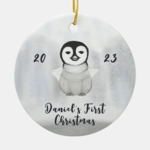 little penguin first christmas ceramic tree decoration