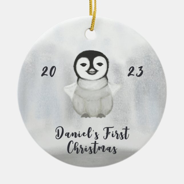  little penguin first christmas ceramic tree decoration (Front)