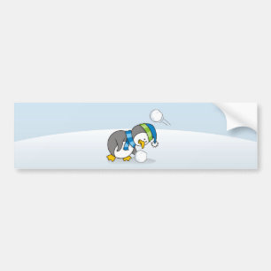 Little penguin getting a snow ball bumper sticker
