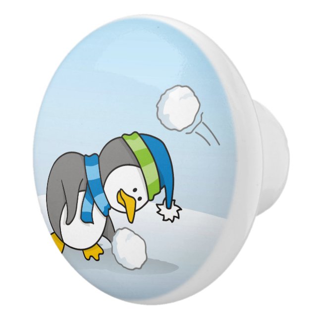 Little penguin getting a snow ball ceramic knob (Right)