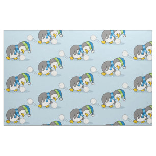 Little penguin getting a snow ball fabric