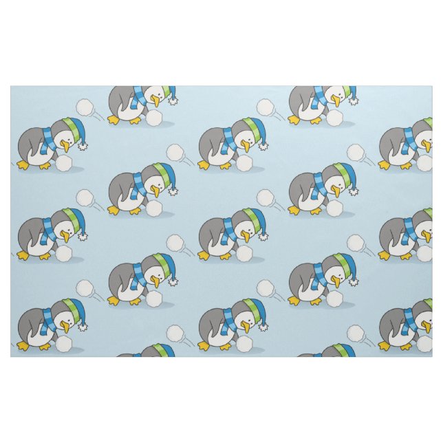 Little penguin getting a snow ball fabric (Fat Quarter)