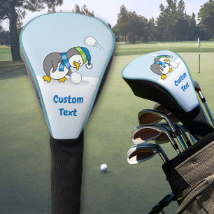 Little penguin getting a snow ball golf head cover