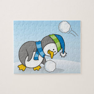 Little penguin getting a snow ball jigsaw puzzle