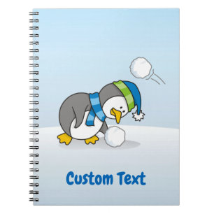 Little penguin getting a snow ball notebook