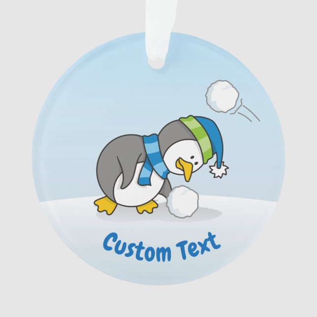Little penguin getting a snow ball ornament (Front)