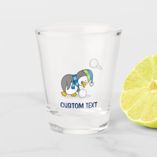 Little penguin getting a snow ball shot glass
