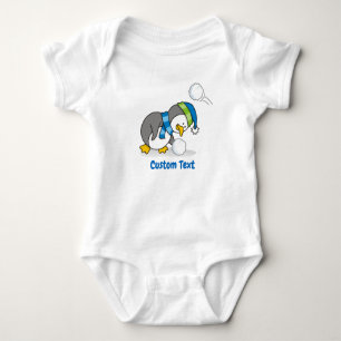 Little Penguin Getting a Snow Ball T-Shirt Baby Bodysuit