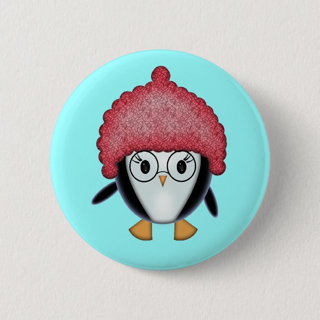 Little Penguin in Red Hat Christmas Button (Front)