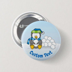 Little penguin sitting with snowballs 6 cm round badge